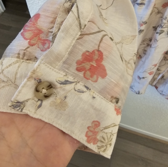 J.Jill XLP Linen Lyocell Blend Floral Tunic Top Sheer - Picture 9 of 15